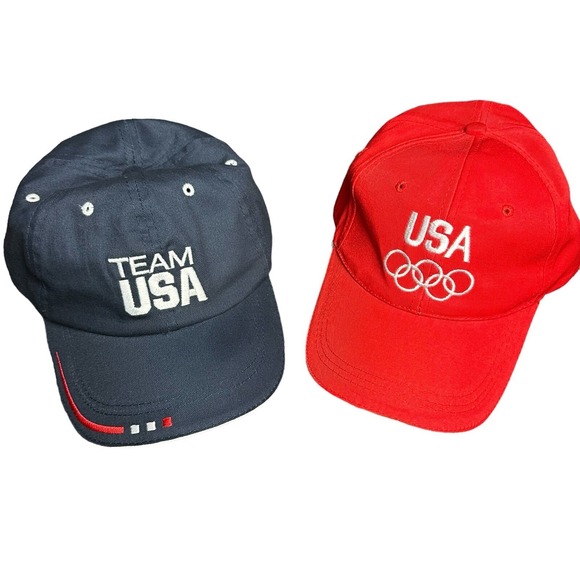 Team USA Olympic Hat Adult Adjustable Strapback Navy/Red Baseball Cap (Set Of 2) - Picture 1 of 9